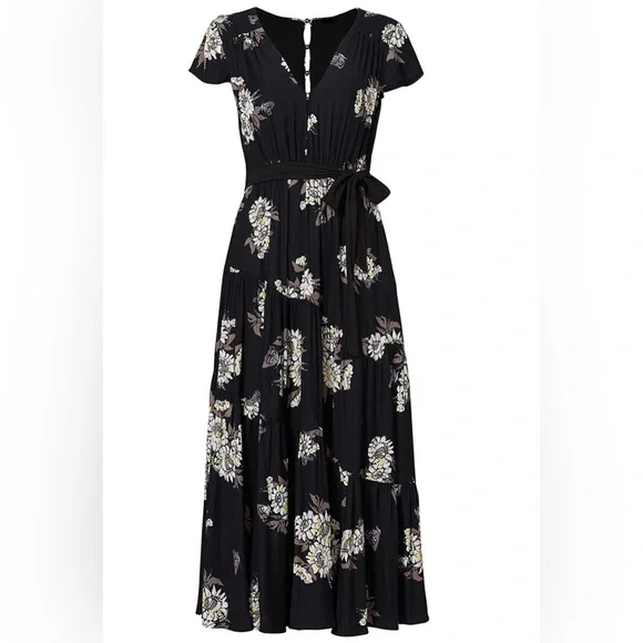 Free People All I Got Maxi Length Tiered Deep V Neckline Floral Dress - Picture 6 of 12